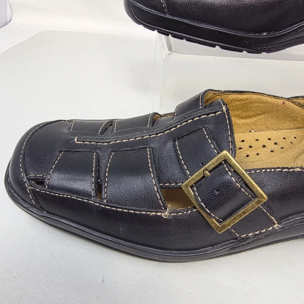 Naturalizer Dangle Loafers Women 6M Black Leather Caged Fisherman Flats Buckle